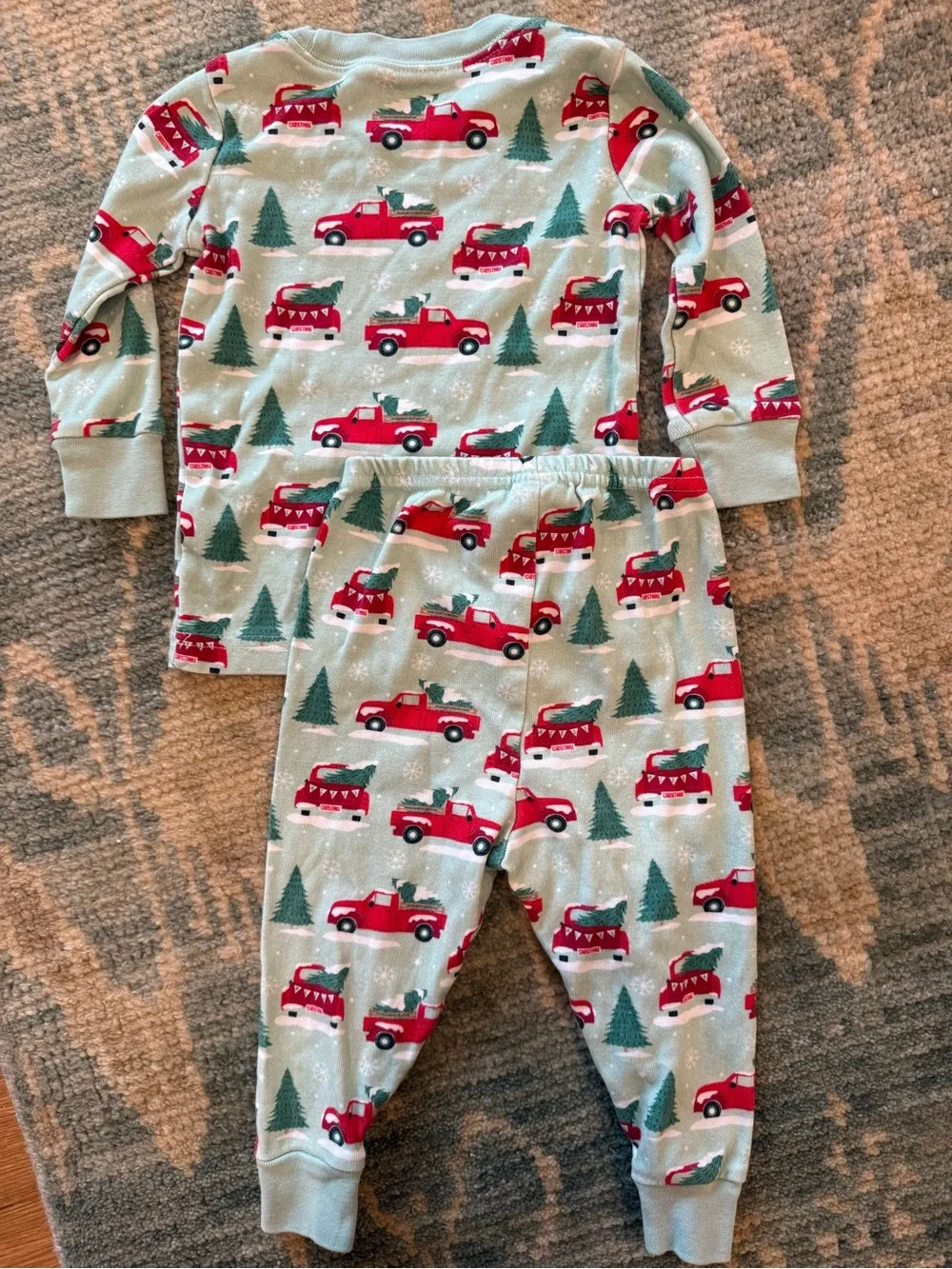 JANIE & JACK | Good Night Pajama In Misty Green Holiday Truck